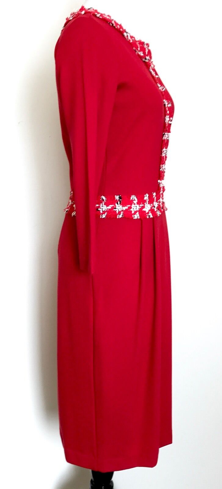 Carolina Herrera Red Dress With Wool Trim Retails $385 NWT Price $178 Size XXS
