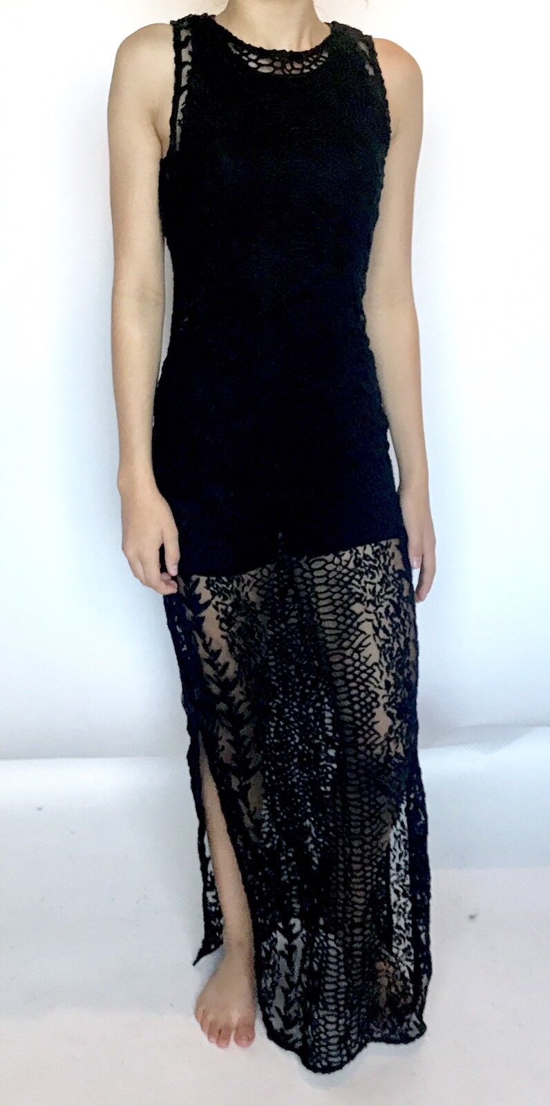 AllSaints Cariad Embroidered Black Maxi Dress Retail $450 Price $89 NWT Size 0