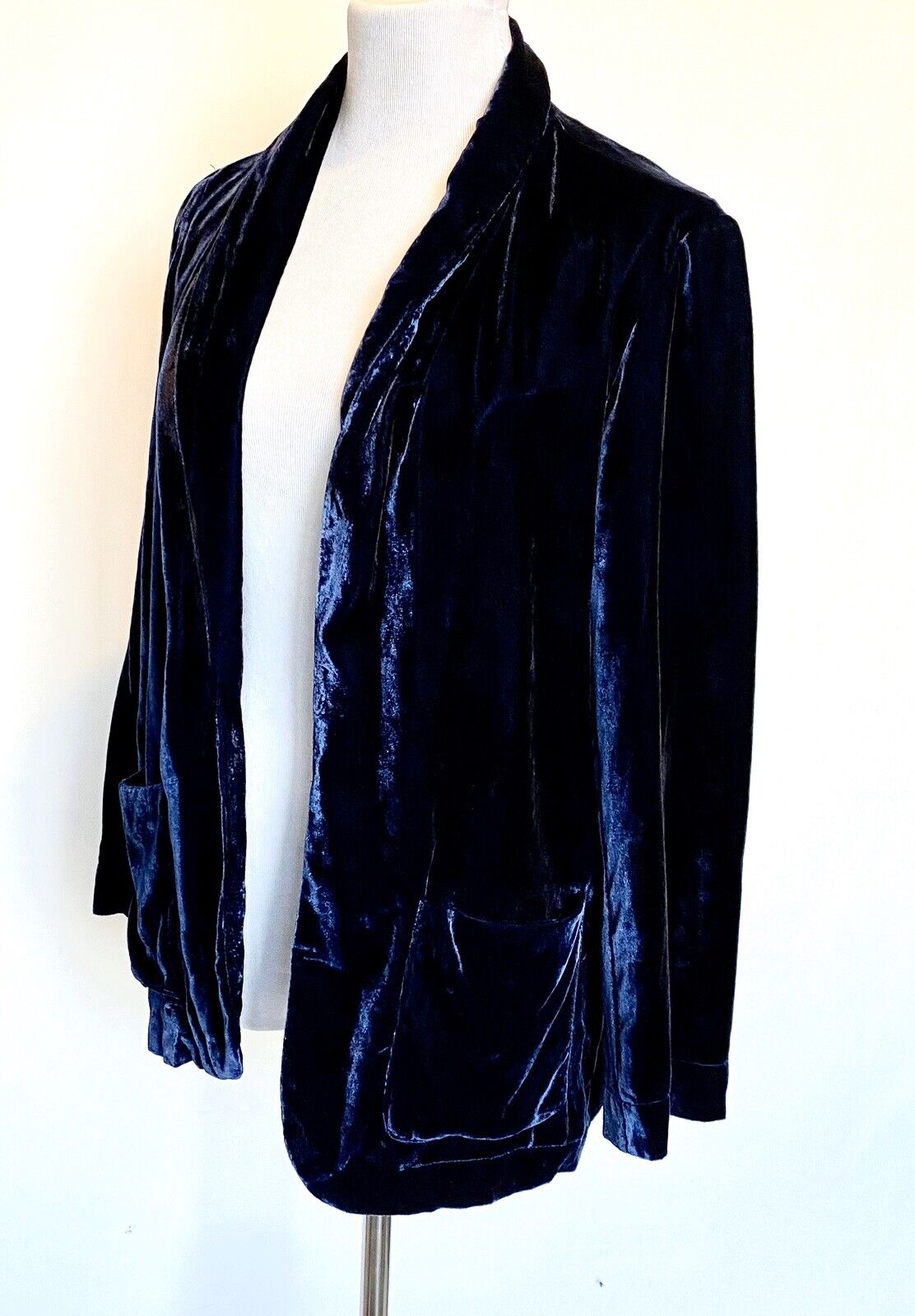 Navy Blue Velvet Beltaine Jacket Blazer Open Front Retail $238 Price $65 XS NWT