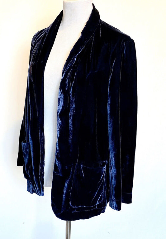 Navy Blue Velvet Beltaine Jacket Blazer Open Front Retail $238 Price $65 XS NWT
