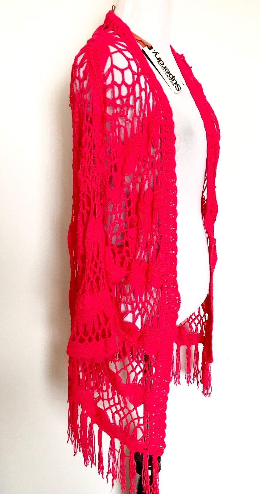 Superdry Red Crochet Cardigan / Coverup NWT Size S Retail $54.50 Price $42