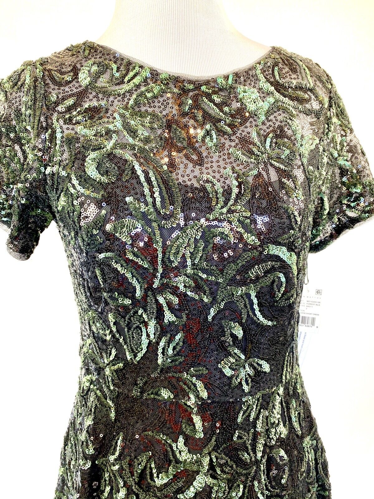 Aidan mattox Jaquard Green Black Bead Cocktail Dress Sz 2 Retail $295 Price $$98