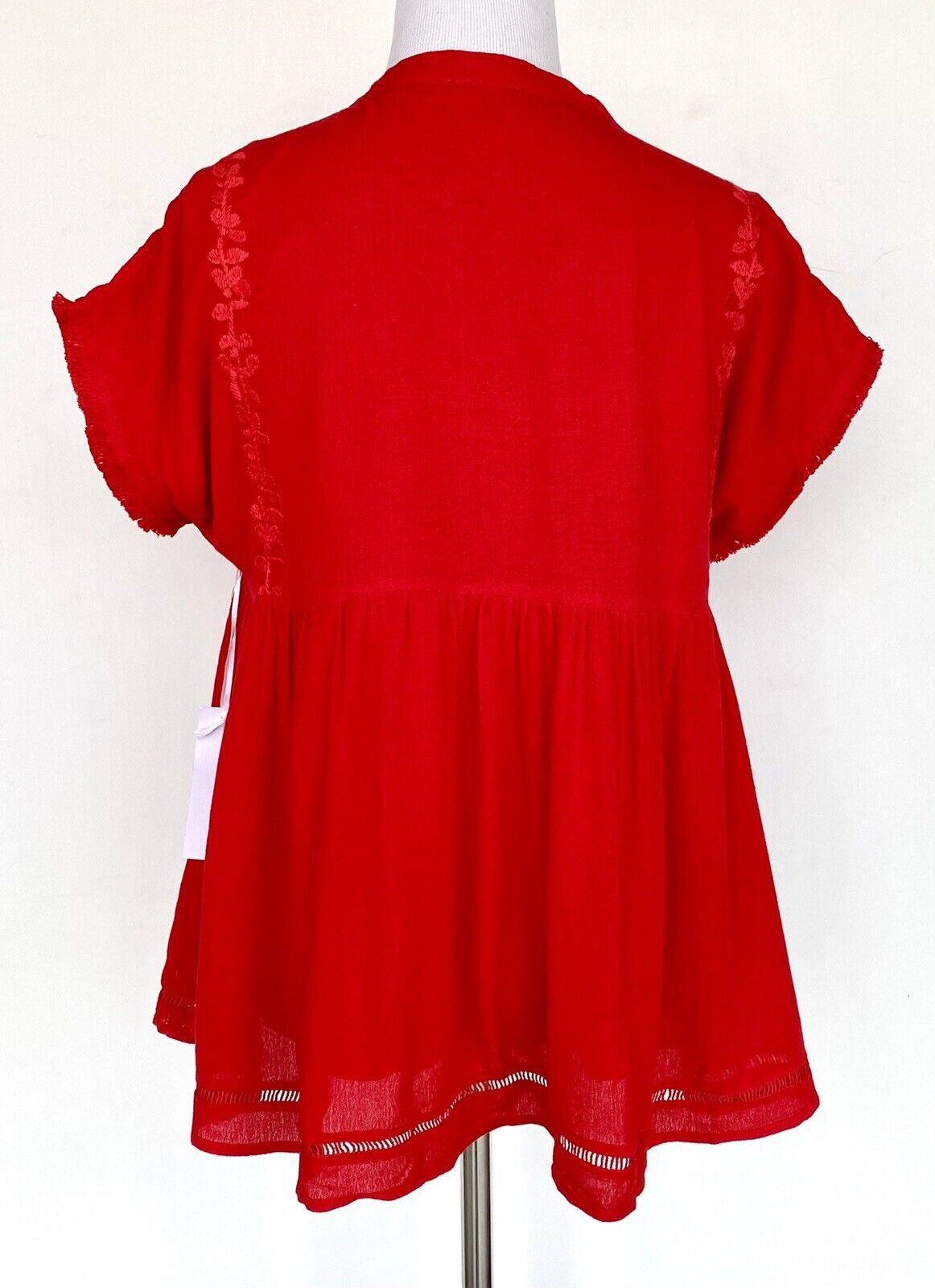 J Marie embroidered Athens Tassel Top size XS Retail $92 Price $59 Red NWT