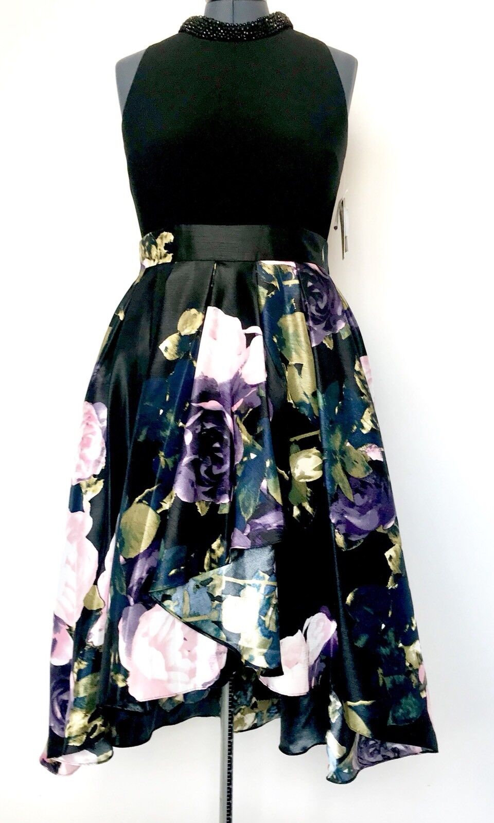 SNLY Black Bead Neck Gown. Floral Skirt. NWT Price $78 Size 10