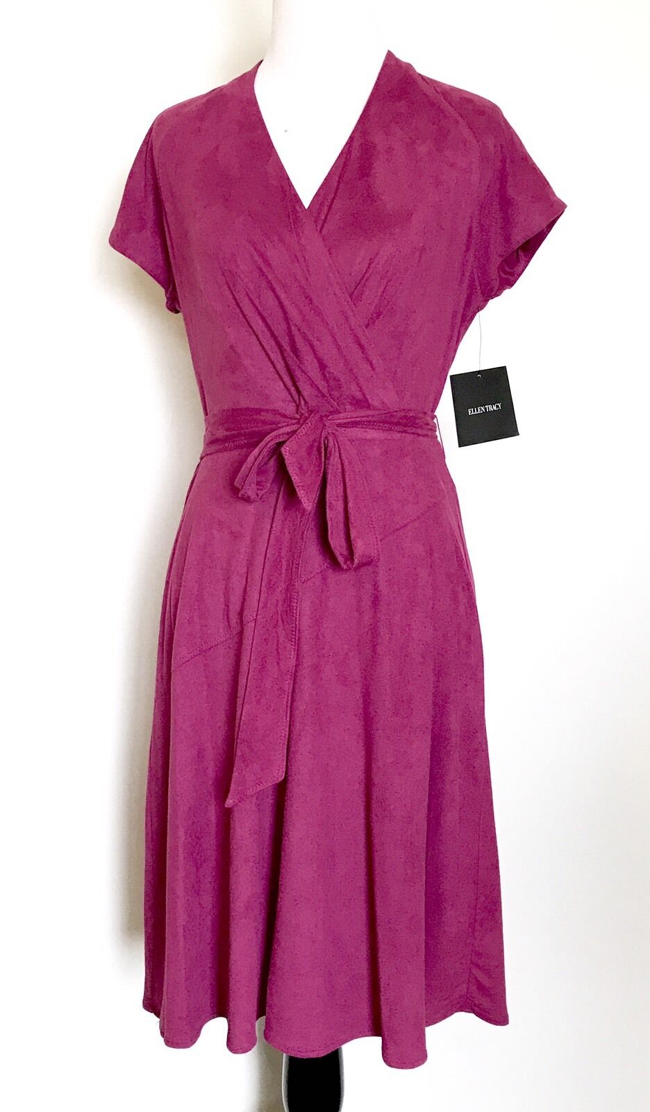 Ellen Tracy Faux Suede Dark Pink Wrap Dress. NWT Size 2 Retail $128 Price $39