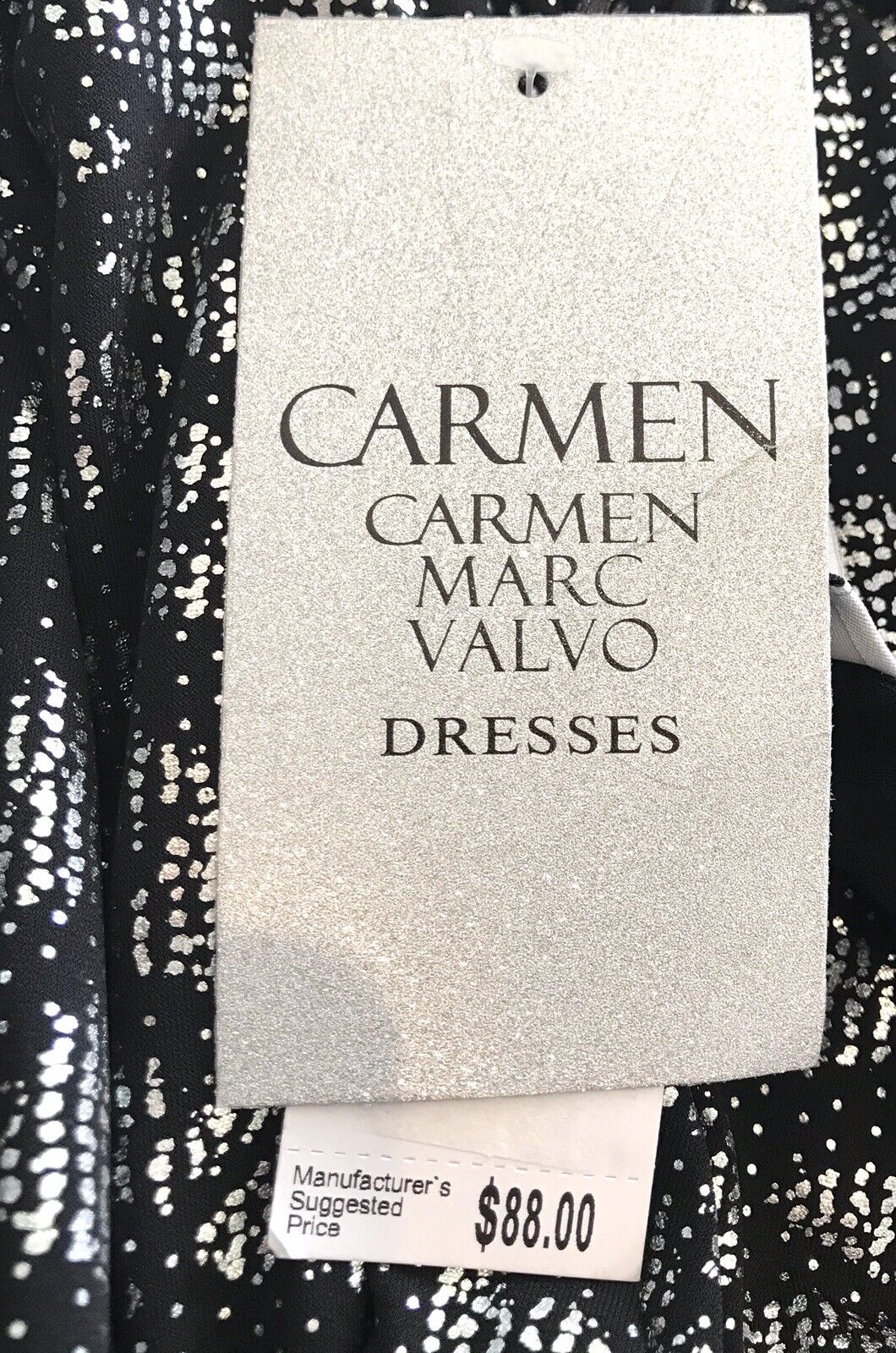 Carmen Marc Valvo Silver & Black Stretch Dress.Retail $88  Price $44 Size L NWT