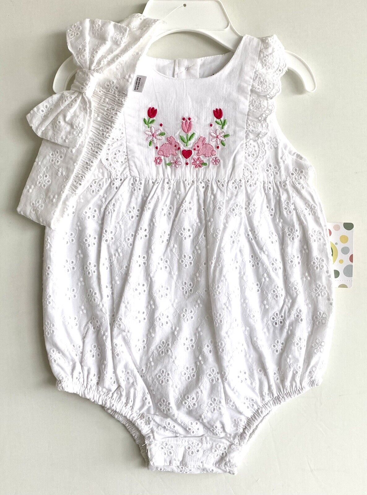 Little Me 2 Pc Eyelet Bunny Bubble Romper & Headband 12M NWT Retail 32 Price $22