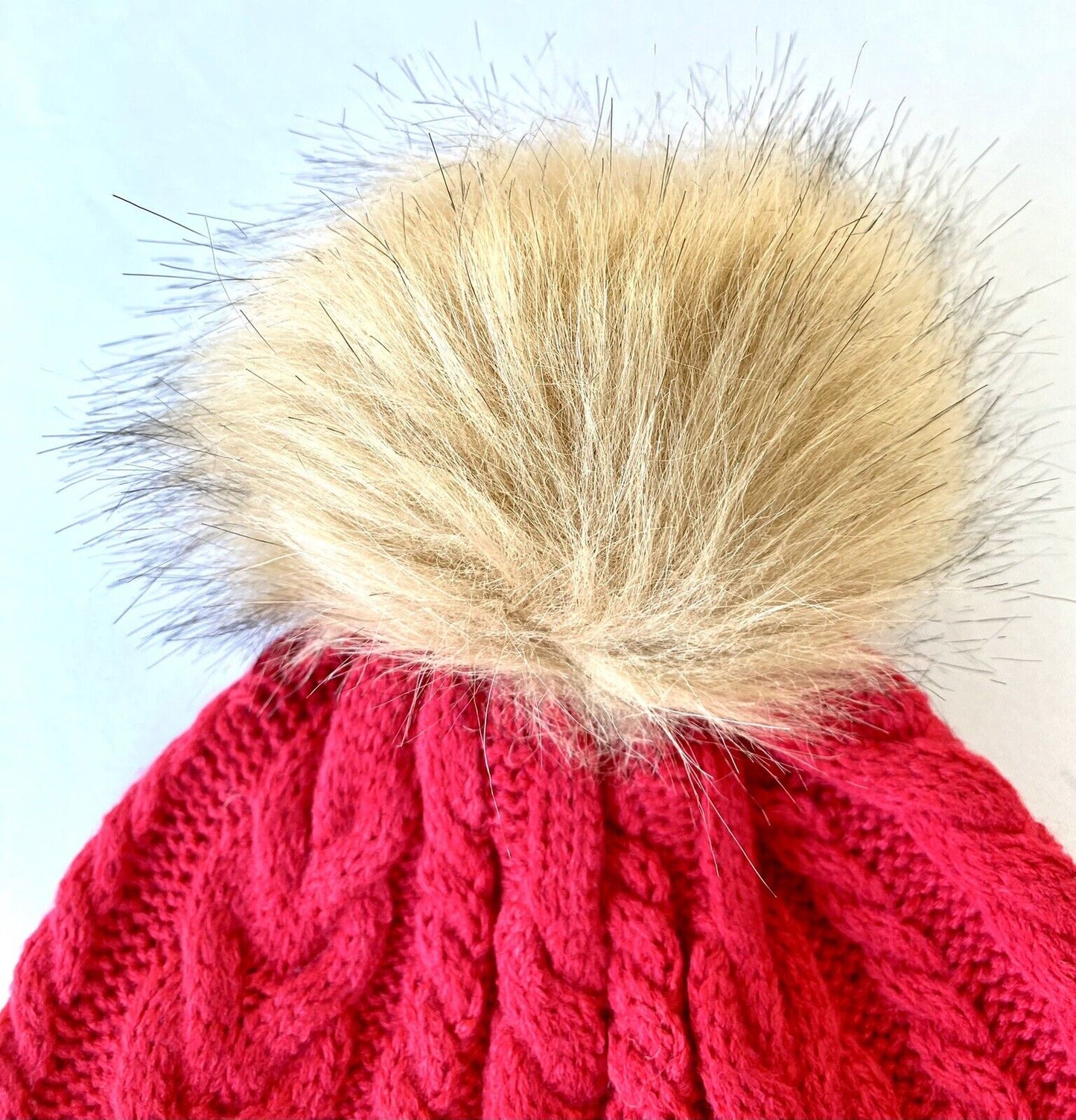 J Crew Black Red Knit Pom Pom Faux Fur Hat Retails $49.50 Price $28.50 NEW