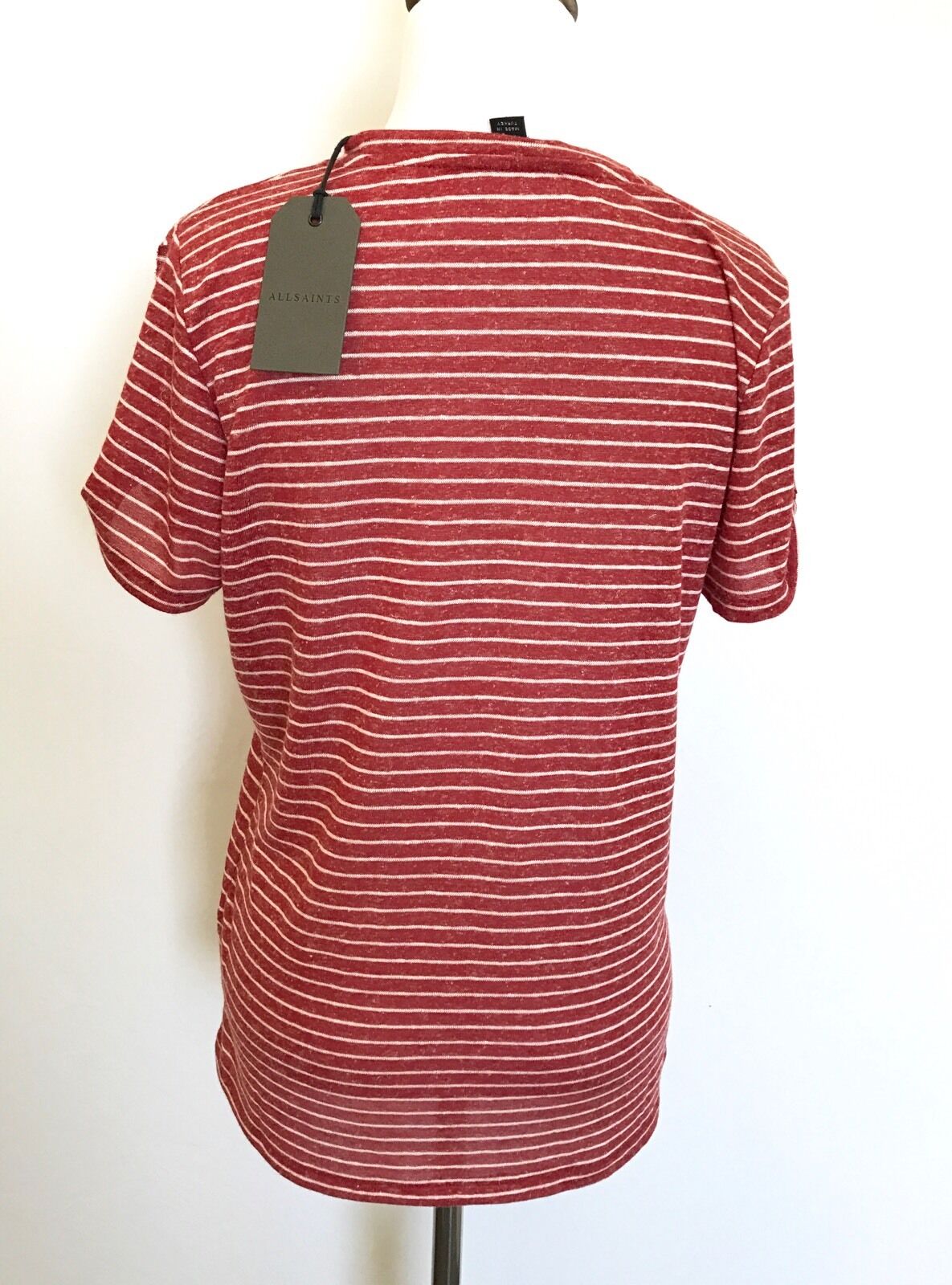 AllSaints Mazzy Red Stripe Linen Mix Tee NWT Retail $65 Price $35 Size M