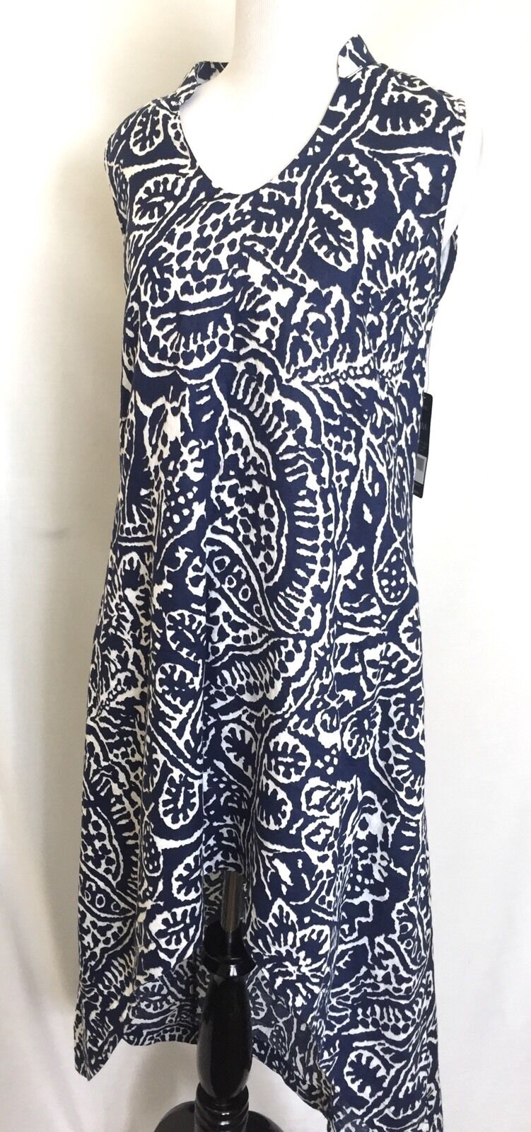 Nic + Zoe Blue & White Soft Linen Dress. NWT Petite M Retail $198 Price $58