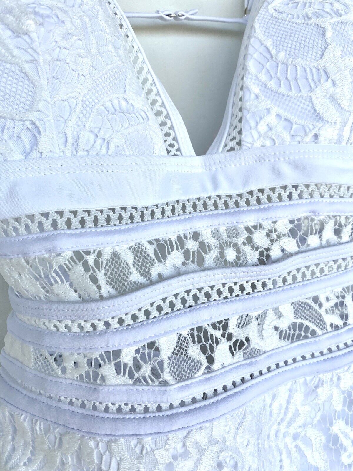 Luv Swim white lace crochet swimsuit Open Back Price $38 XS
