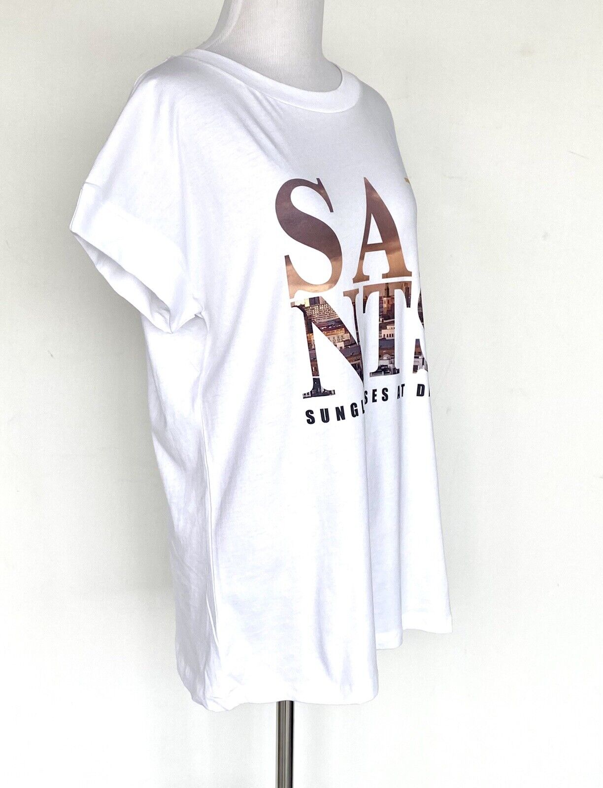 AllSaints City Imogen Boy Tee NWT Price $50 Size XS/S Roll Sleeve White