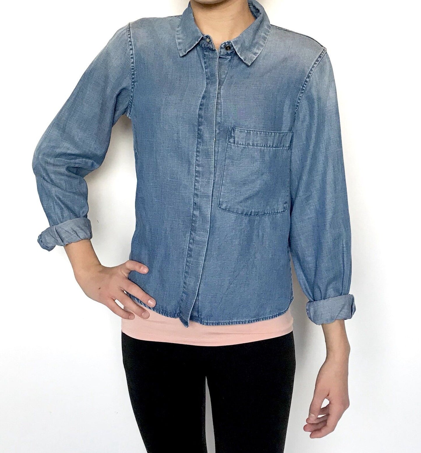 AllSaints Biella Light Denim Shirt NWT Retail $160 Price $75 Size 4 All Saints