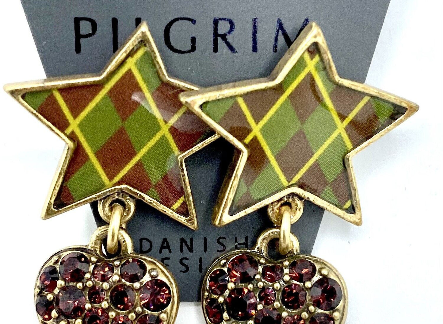 Valentine Heart &Star Pilgrim 14 Carat Gold Plate Swarovski Crystal Earrings $19