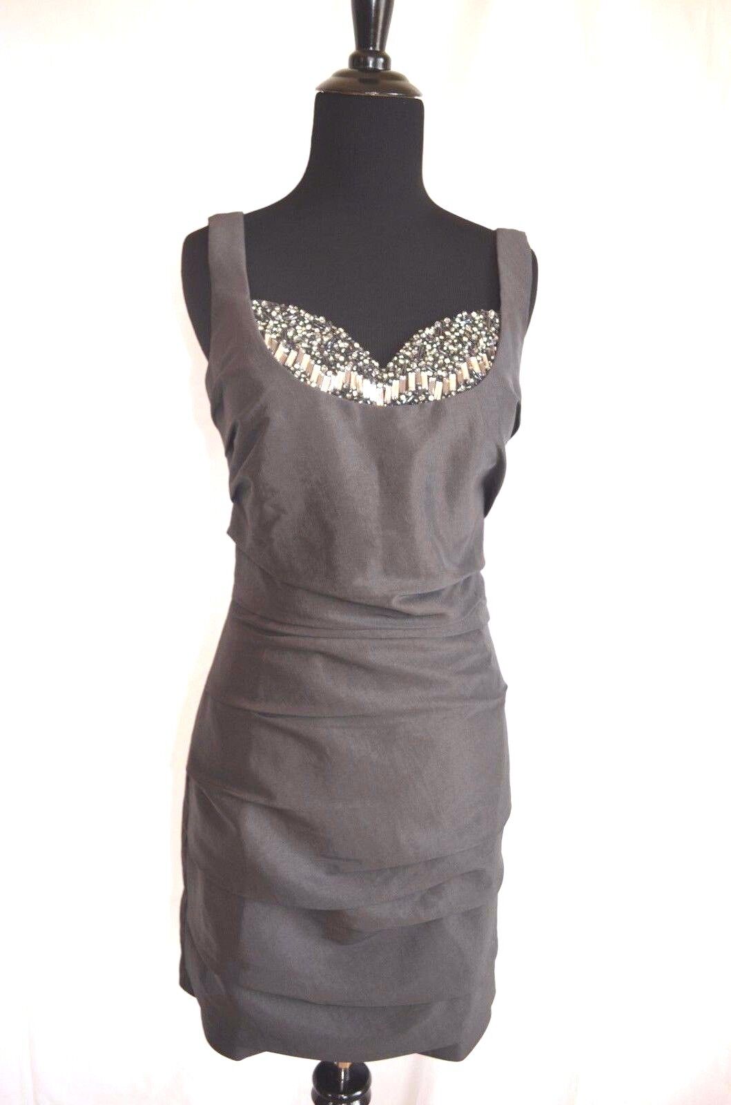 Dalia MacPhee Silver gray Formal Prom, Cocktail Dress Diamanté NWT Sz 4 $45