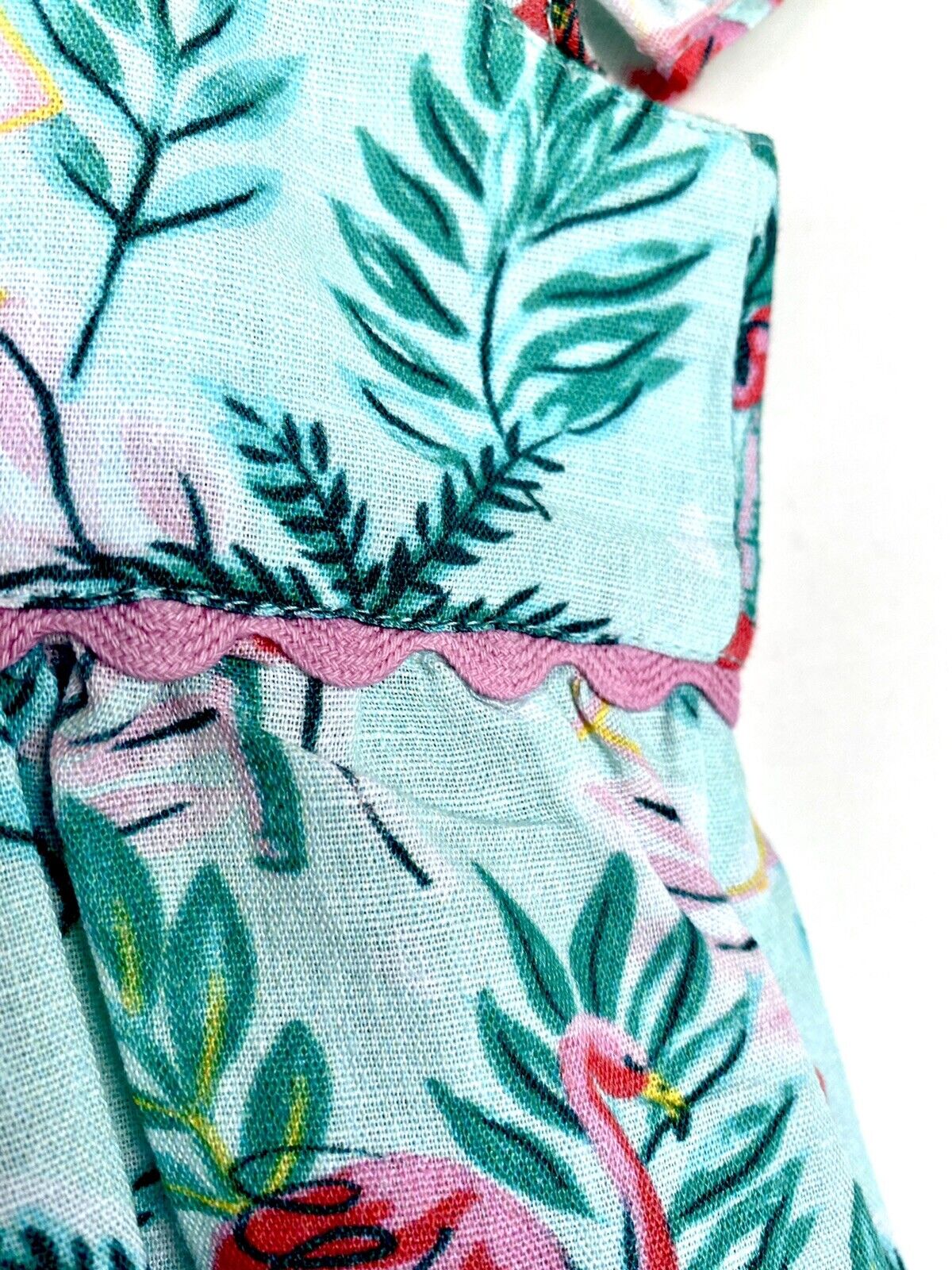 Monsoon London Flamingo Linen Blend Romper 3-6M Ric Rac Price $35