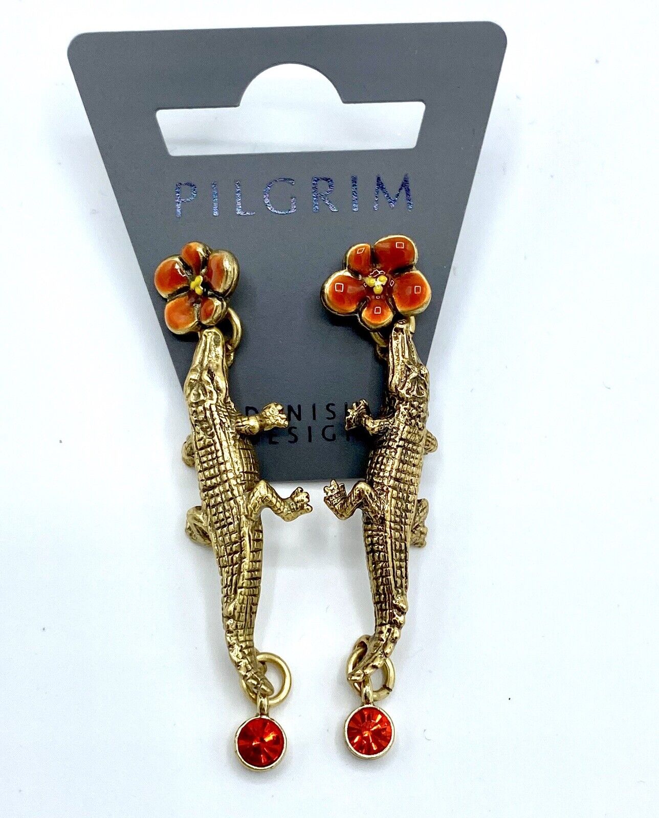 Pilgrim Jewelry 14 Gold Plated Swarovski Crystal Crocodile Earring NWT Price $15