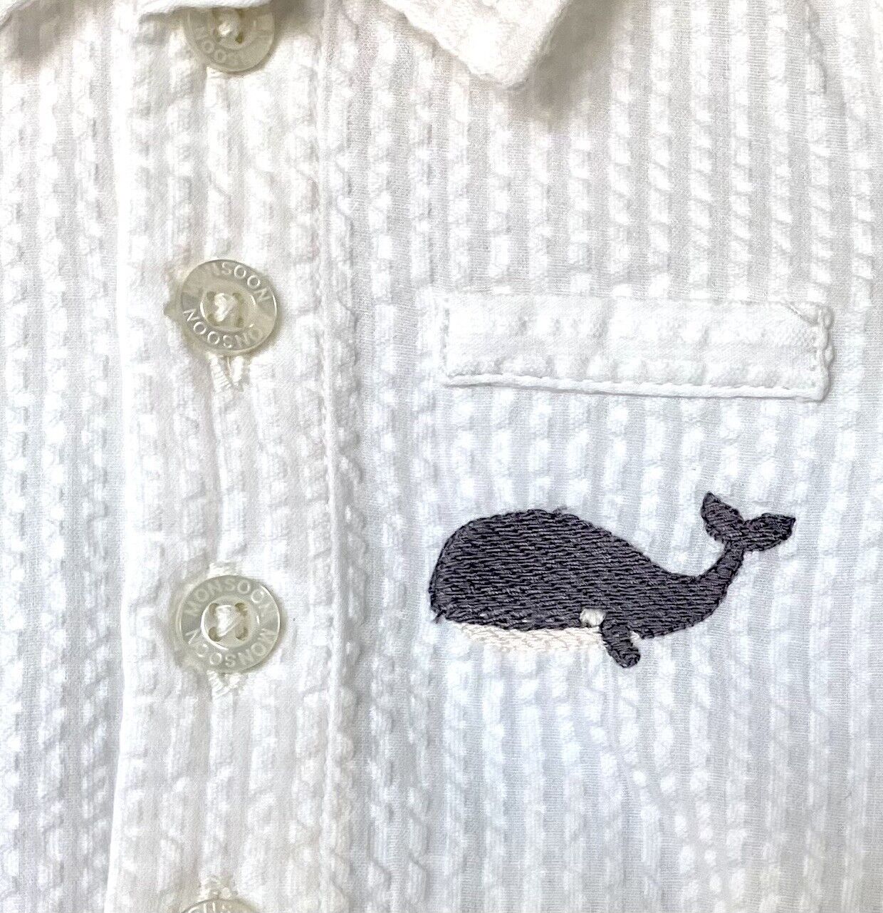 Monsoon London Seersucker Whale White Shirt & Shorts Set 0-3 M Price $32