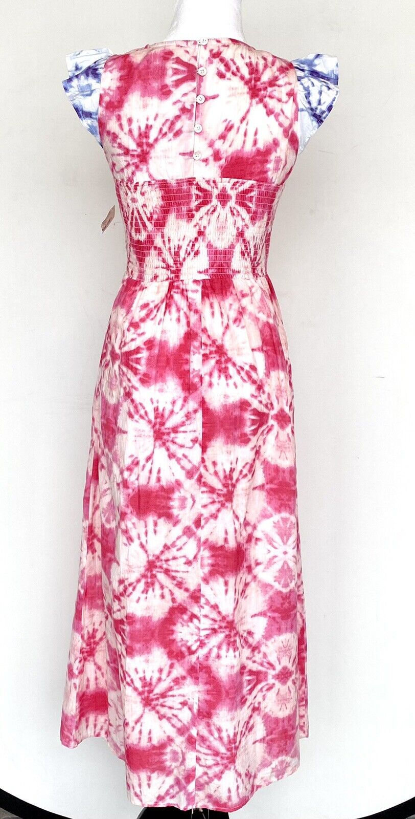 The Impeccable Pig Pink Smocked Bodice Midi Dress Retail $98 Price $49 XSmall