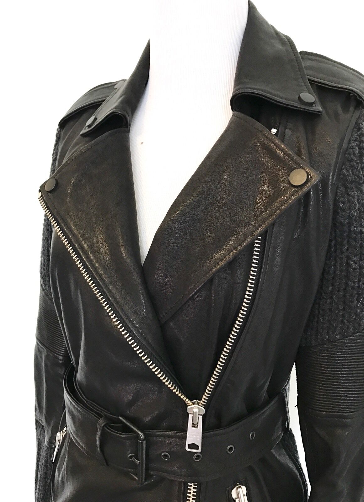 AllSaints Denell Black Leather & Knit Jacket.NWT Retail $725 Price $450 Size 00