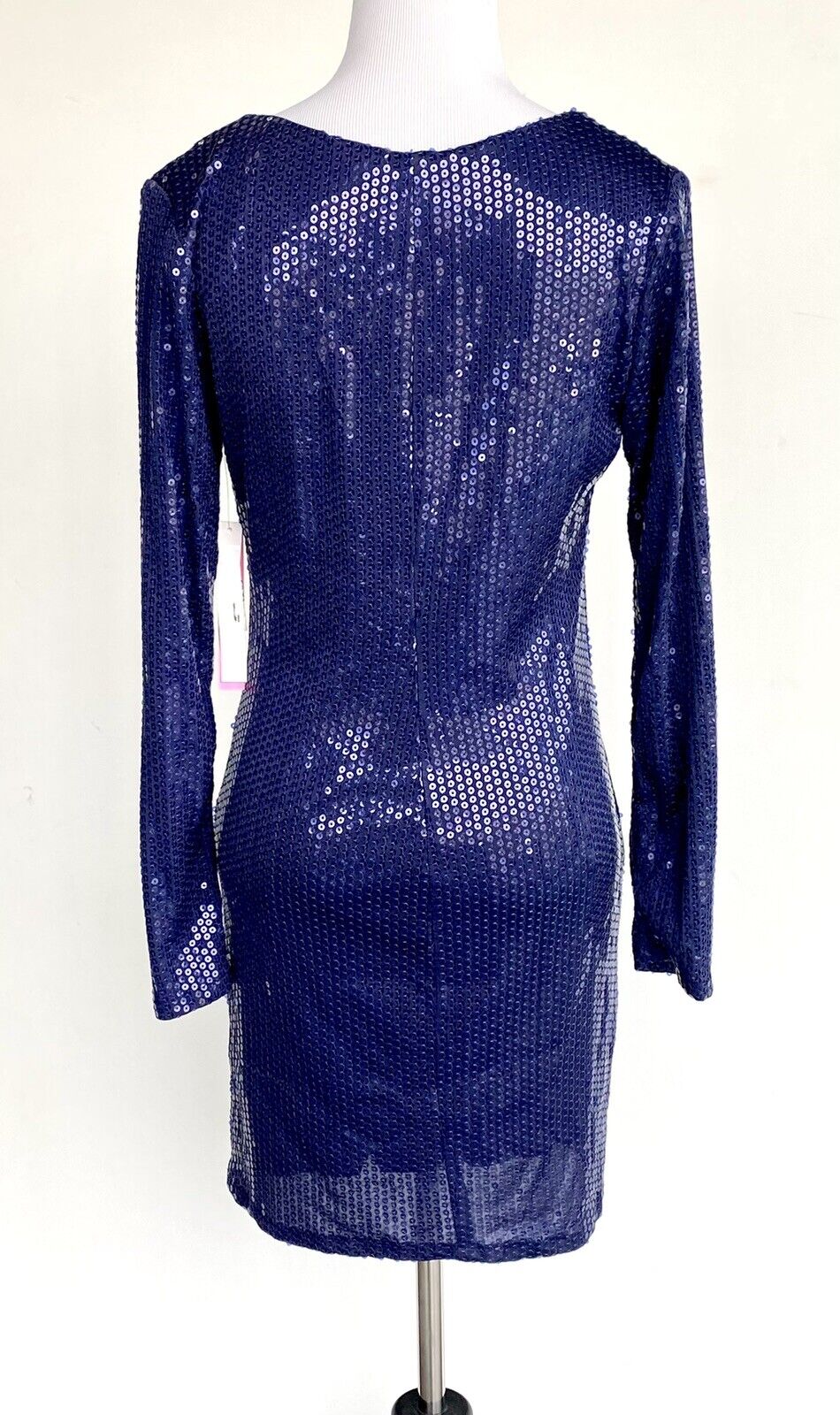 Aqua Navy Sequin V Neck Long Sleev Dress S Retail $138 Price $49