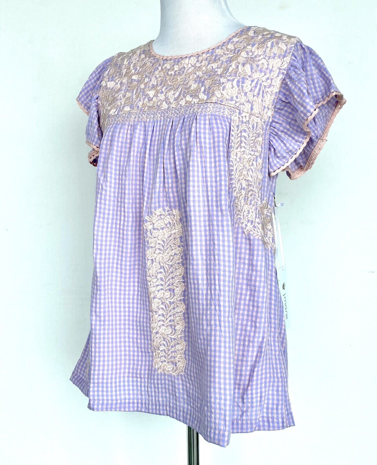 J Marie embroidered Brynlee Gingham Top size XS Retail $106 Price $56