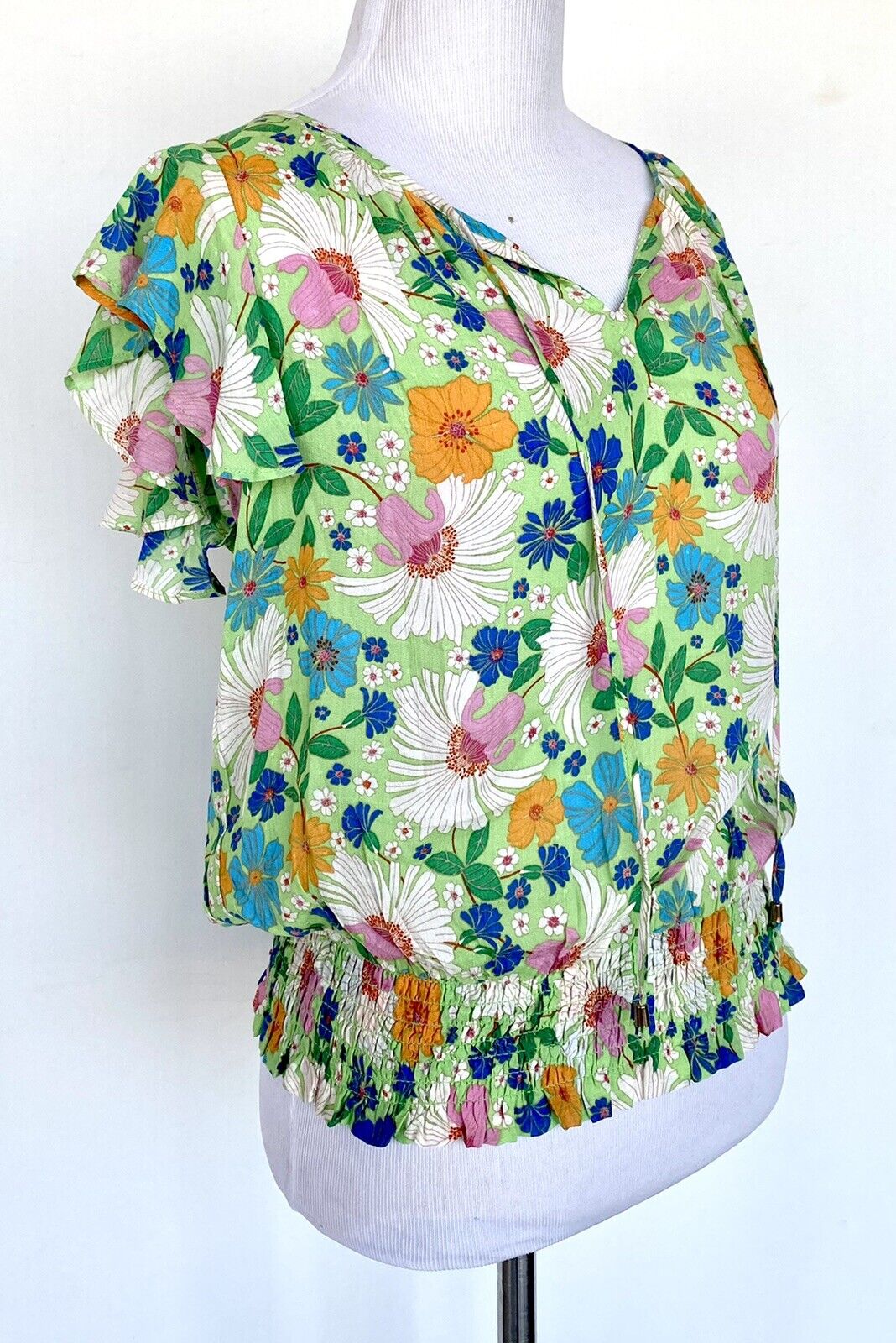 Rose and Olive green smocked Waist flutter sleeve top Price $46 XS
