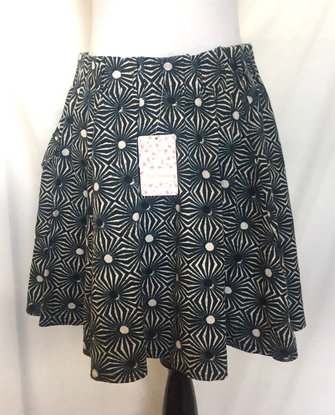 Free People Flared Skirt Blue Black White Sun Retail $88 Price $38 NWT
