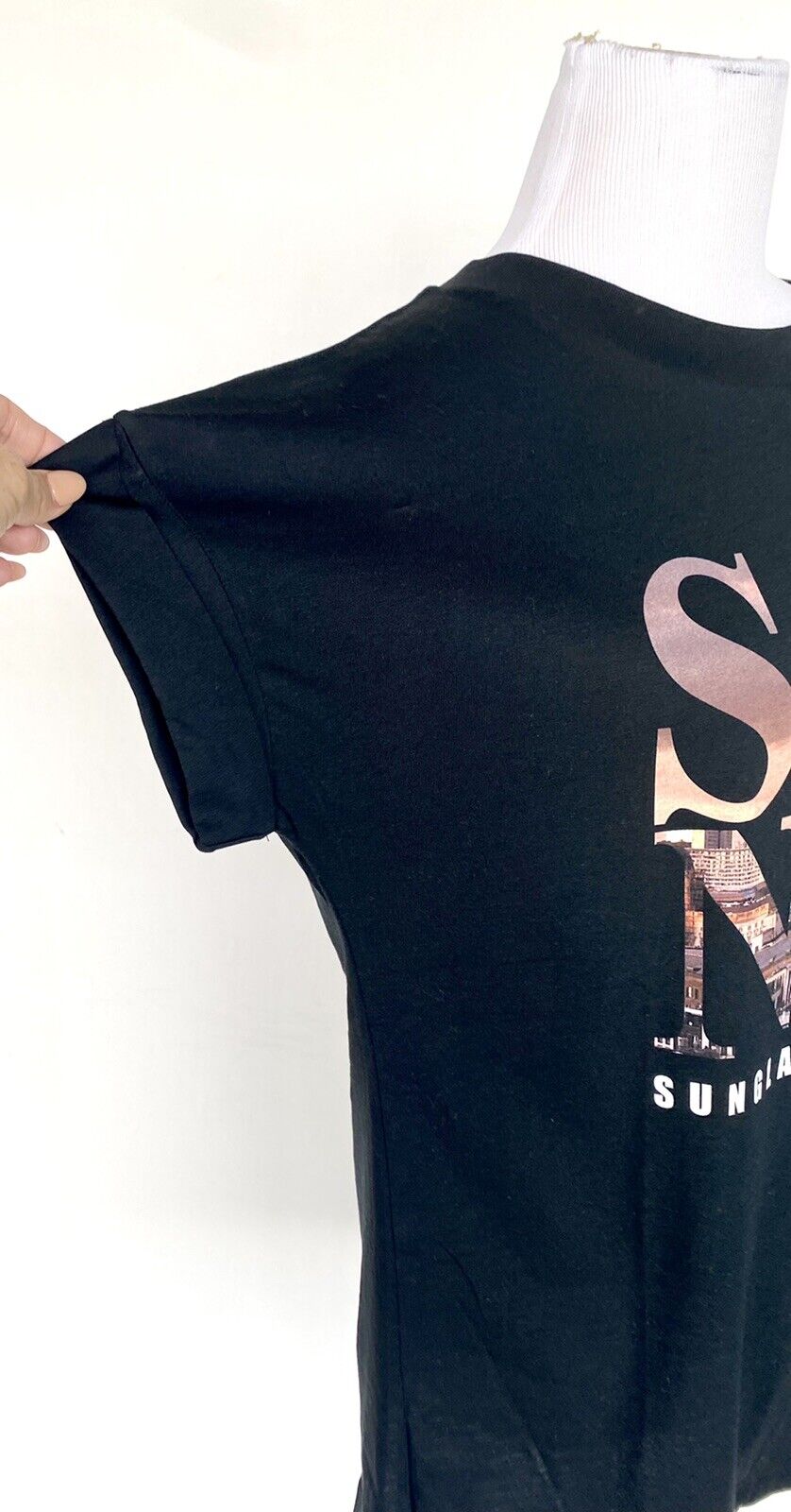 AllSaints City Imogen Boy Tee NWT Price $50 Size XS/S Roll Sleeve Black