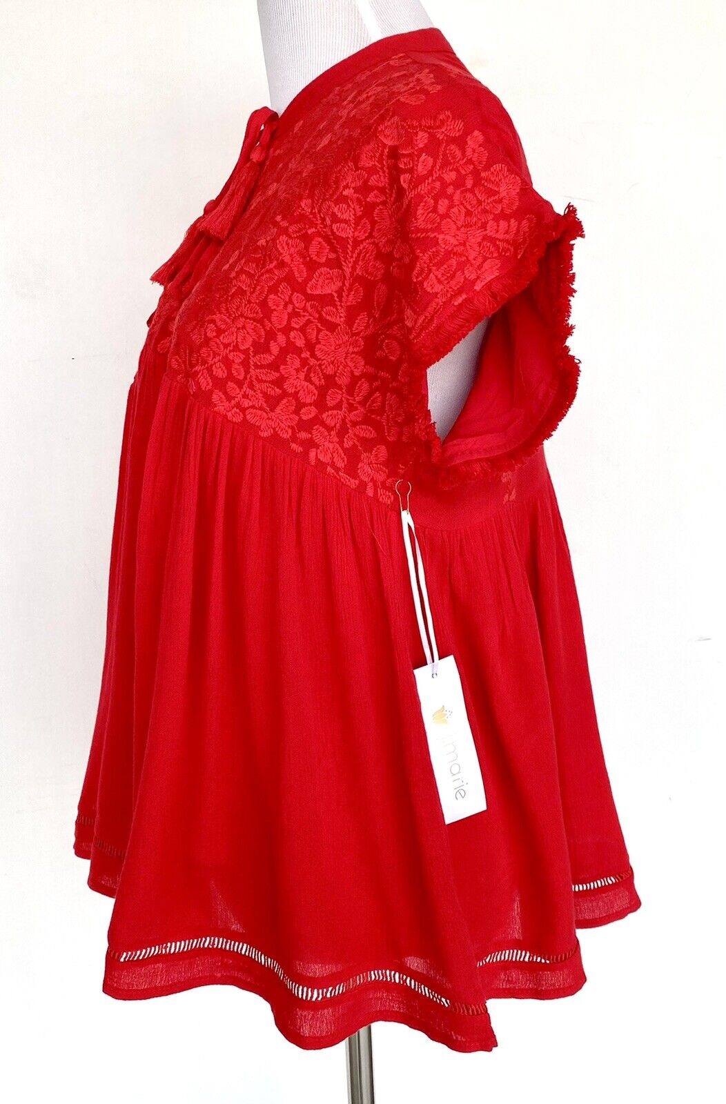 J Marie embroidered Athens Tassel Top size XS Retail $92 Price $59 Red NWT
