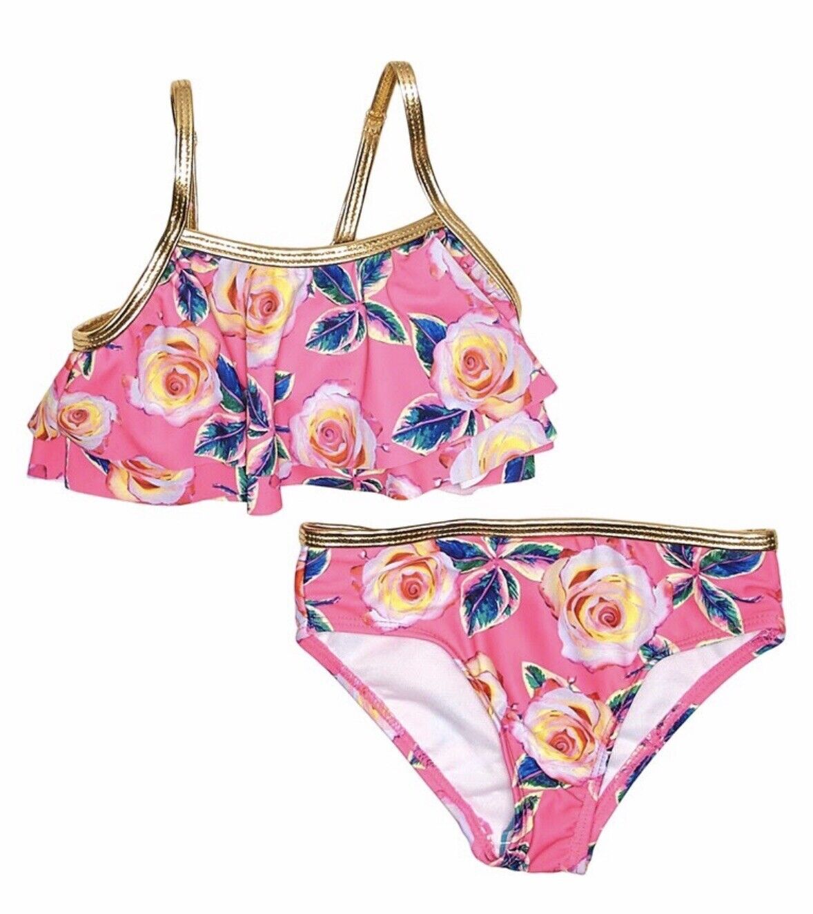 Betsey Johnson Floral Pink And Gold Bikini 24 M  Retail $34 Price $19 NWT