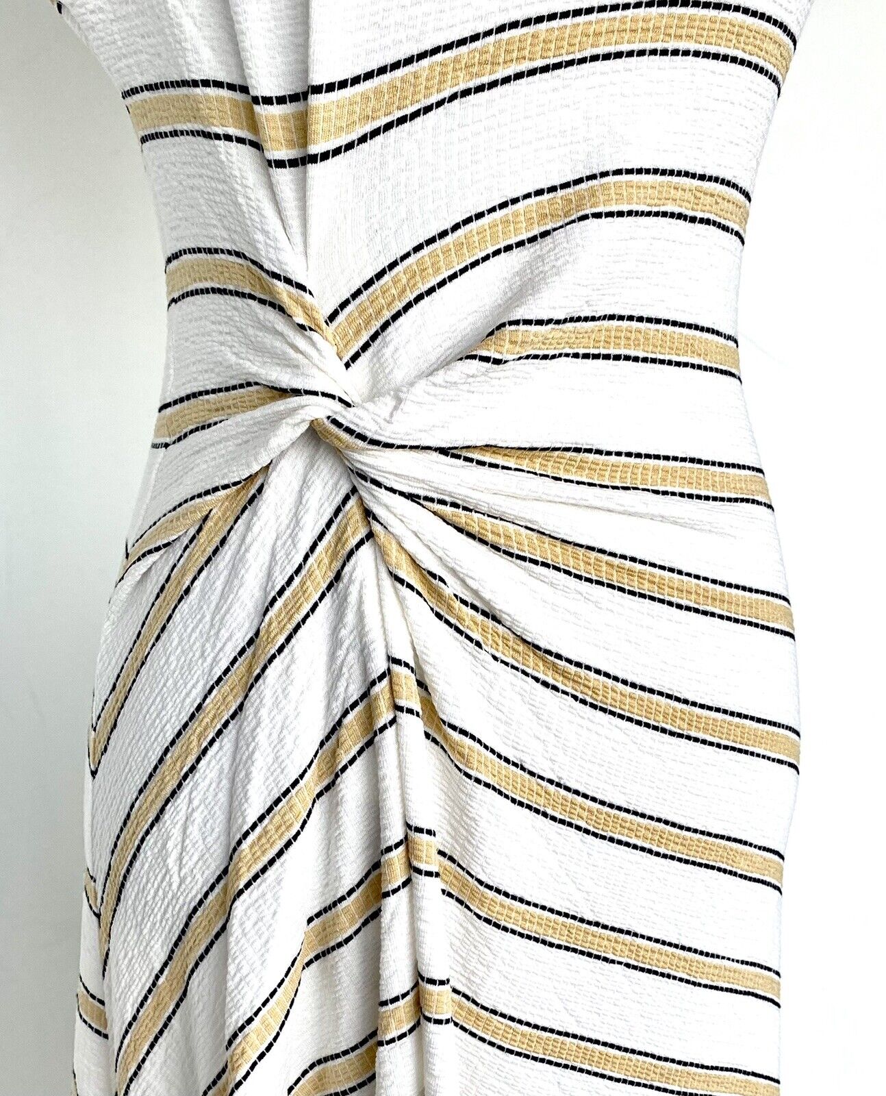Max Studio Ivory Stripe Cinch Twist Dress Size XS Retails $98 Price $48 NWT