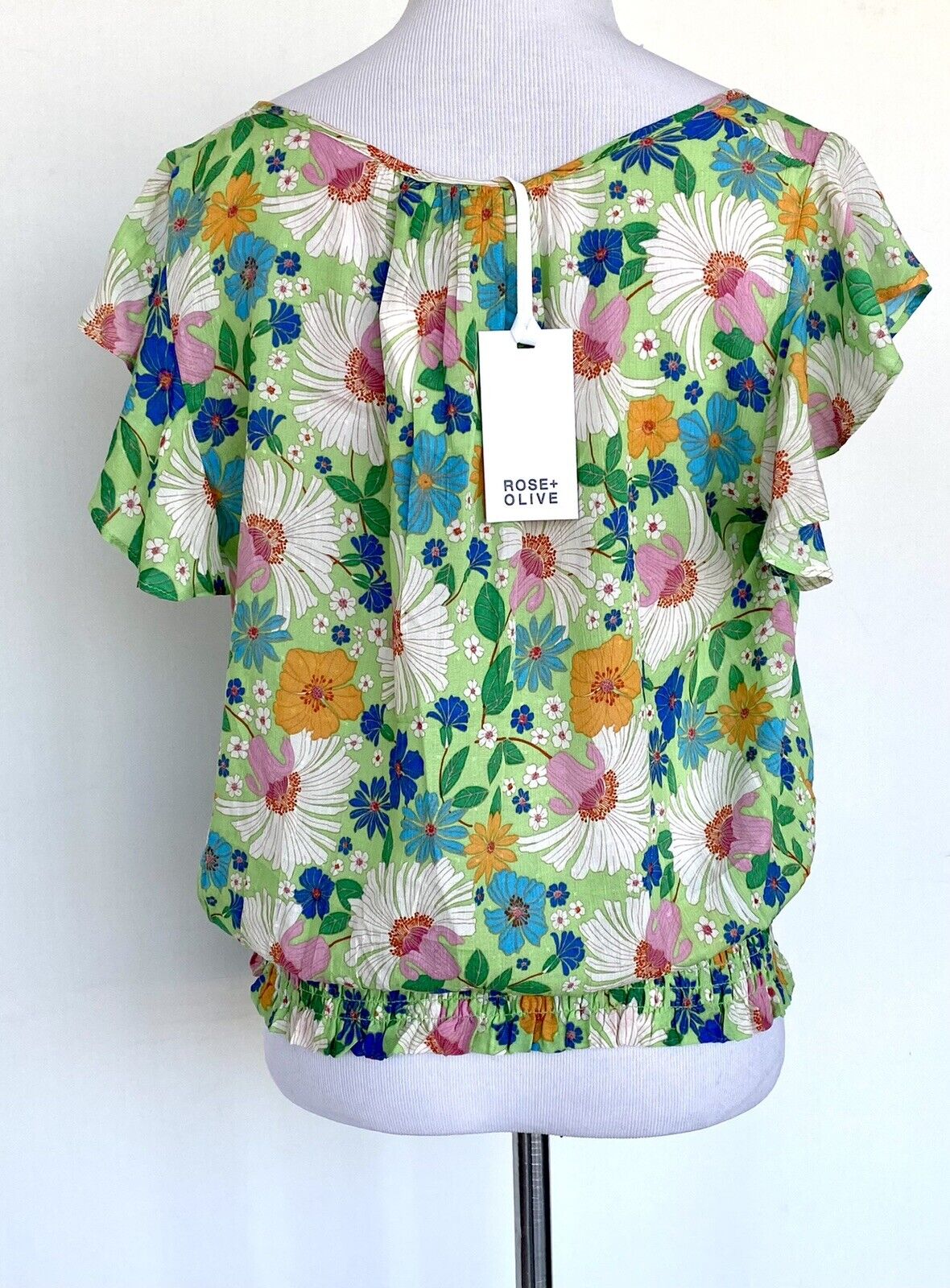 Rose and Olive green smocked Waist flutter sleeve top Price $46 XS