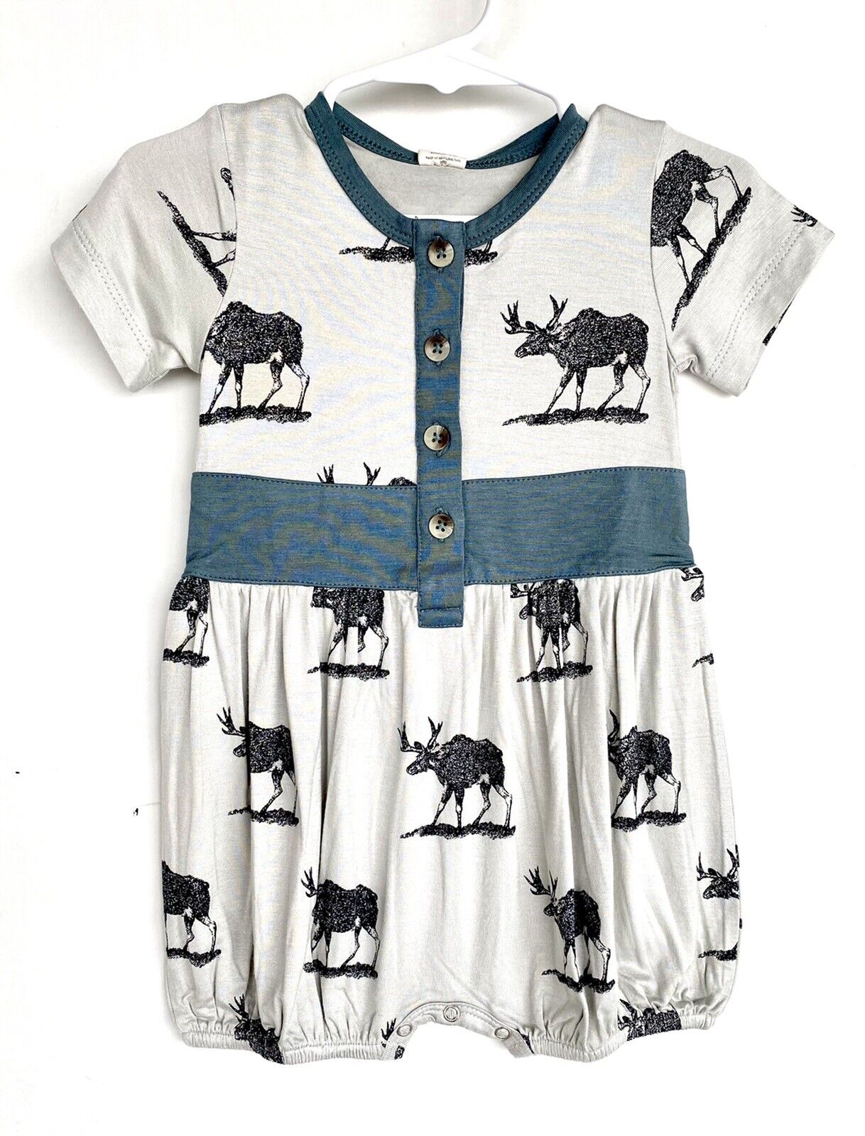 Kate Quinn Bamboo bubble Romper Retail $40 Price $28 12-18 M Moose Blue Gray