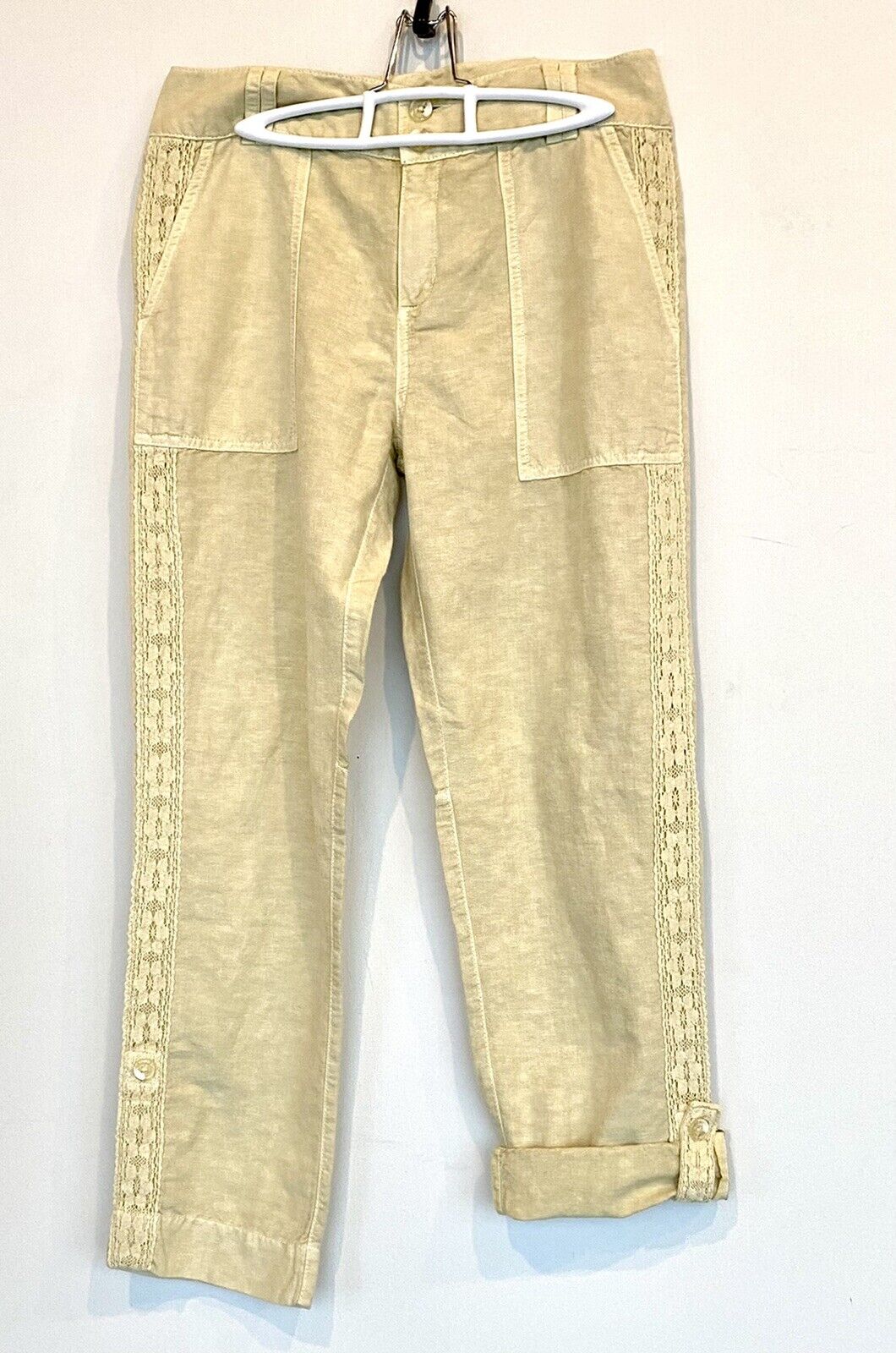 Sundance Organia Cotton Pants Lace Side Panel Retail $98 Price $56  Size 6
