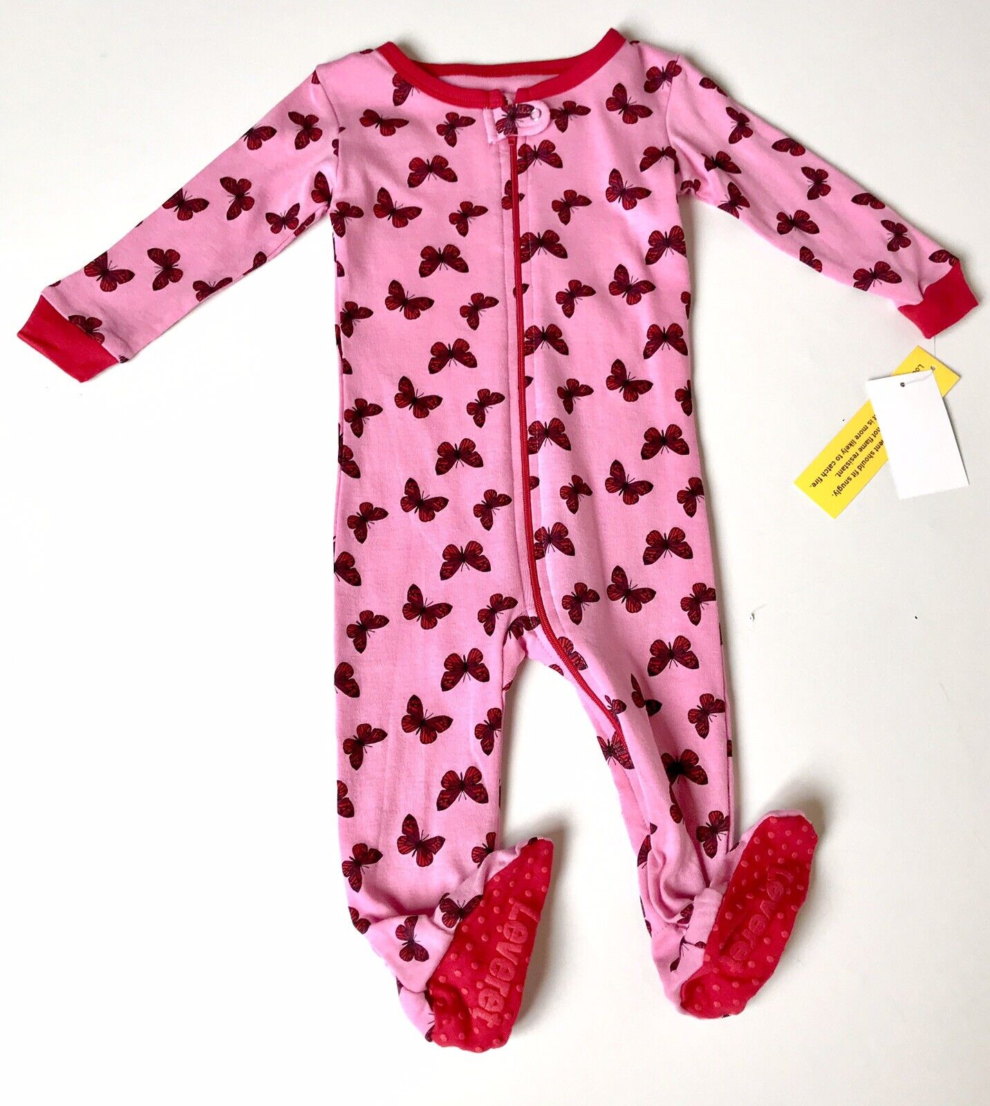 Leveret Baby Girls Pink & Red Footed Butterfly Sleepsuit 6-12 M Price $14 NWT