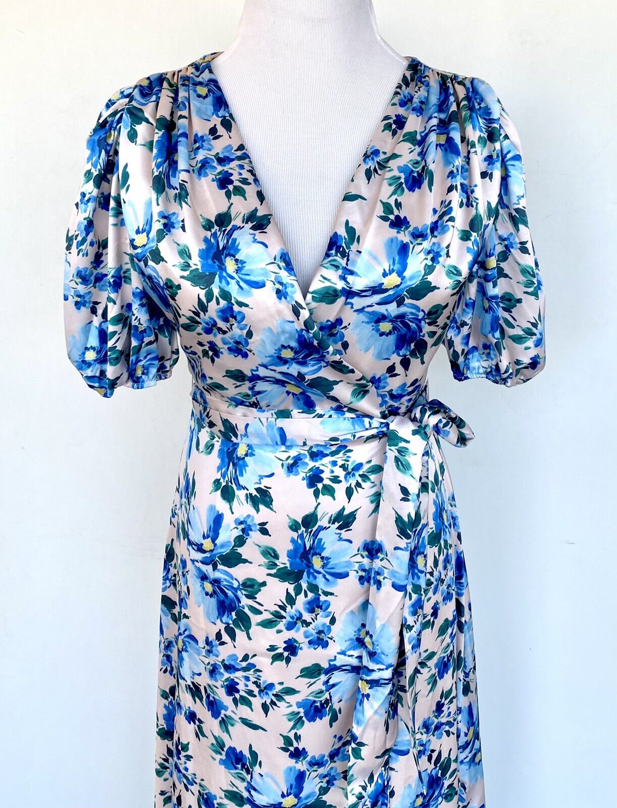 Alexia Admor Satin Pink Blue Wrap Dress Retail $245 Price $99 Size NWT