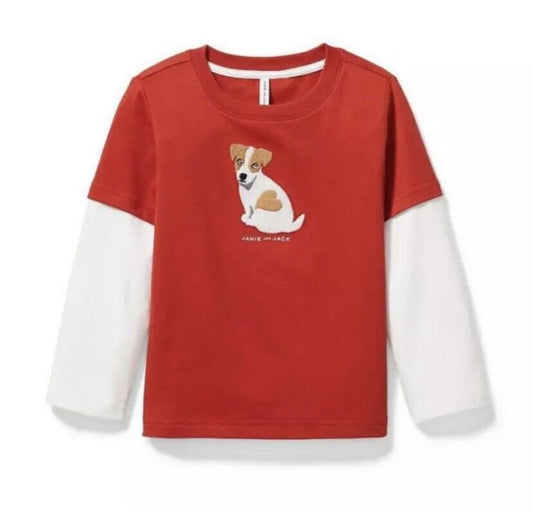 Janie And Jack Red Appliqué Embroidered Puppy Love Top Age 2 Price $24
