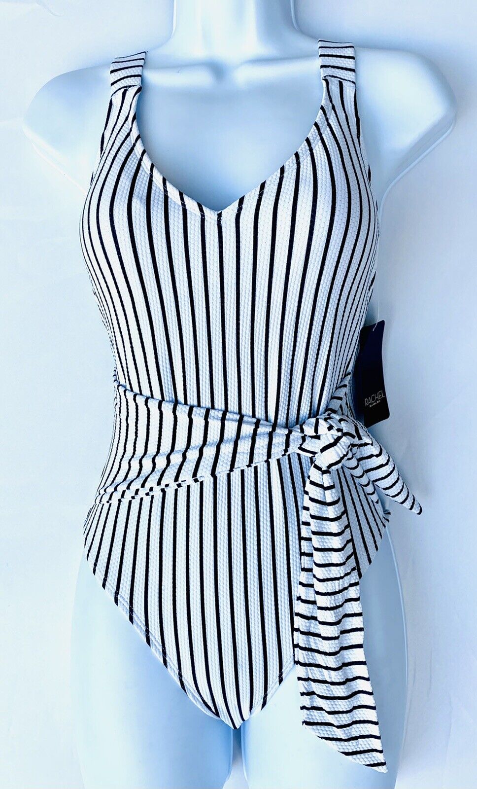 Rachel Roy Black White Stripe Tie Swimsuit NWT Retails $119 Price $49 Size L