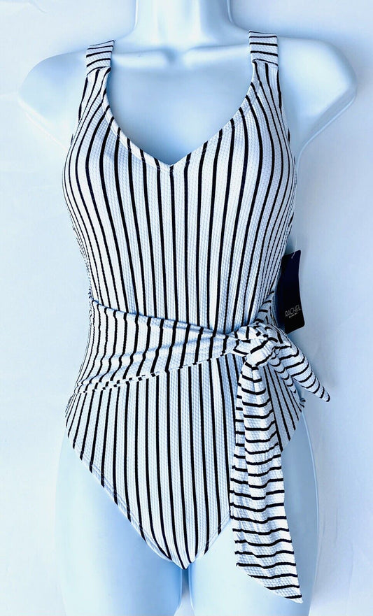 Rachel Roy Black White Stripe Tie Swimsuit NWT Retails $119 Price $49 Size L