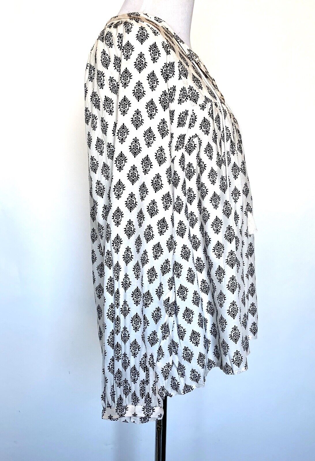 Beltaine Ivory & Black Tassel Peasant Boho Blouse Retail $118 Price $29 XS NWT