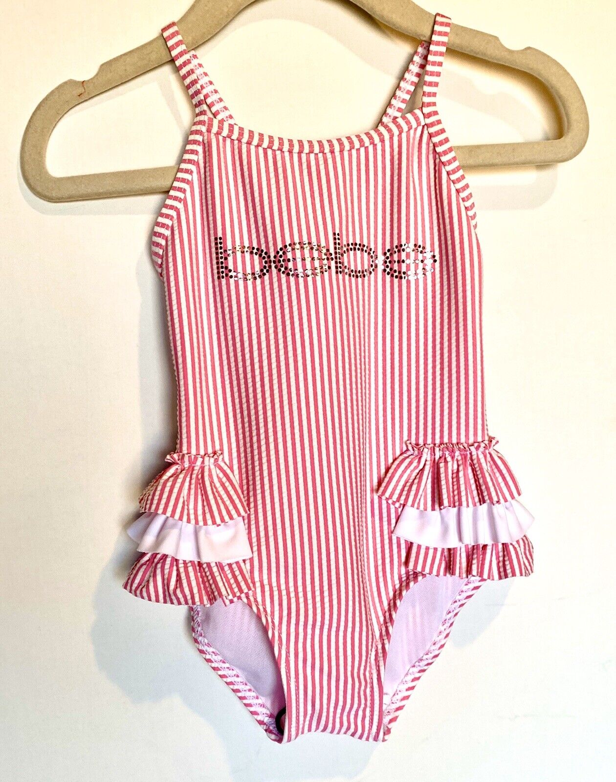 Bebe Baby Ruffle Swimsuit 18 M Pink & White Stripe Retail $29.50 Price $19.95