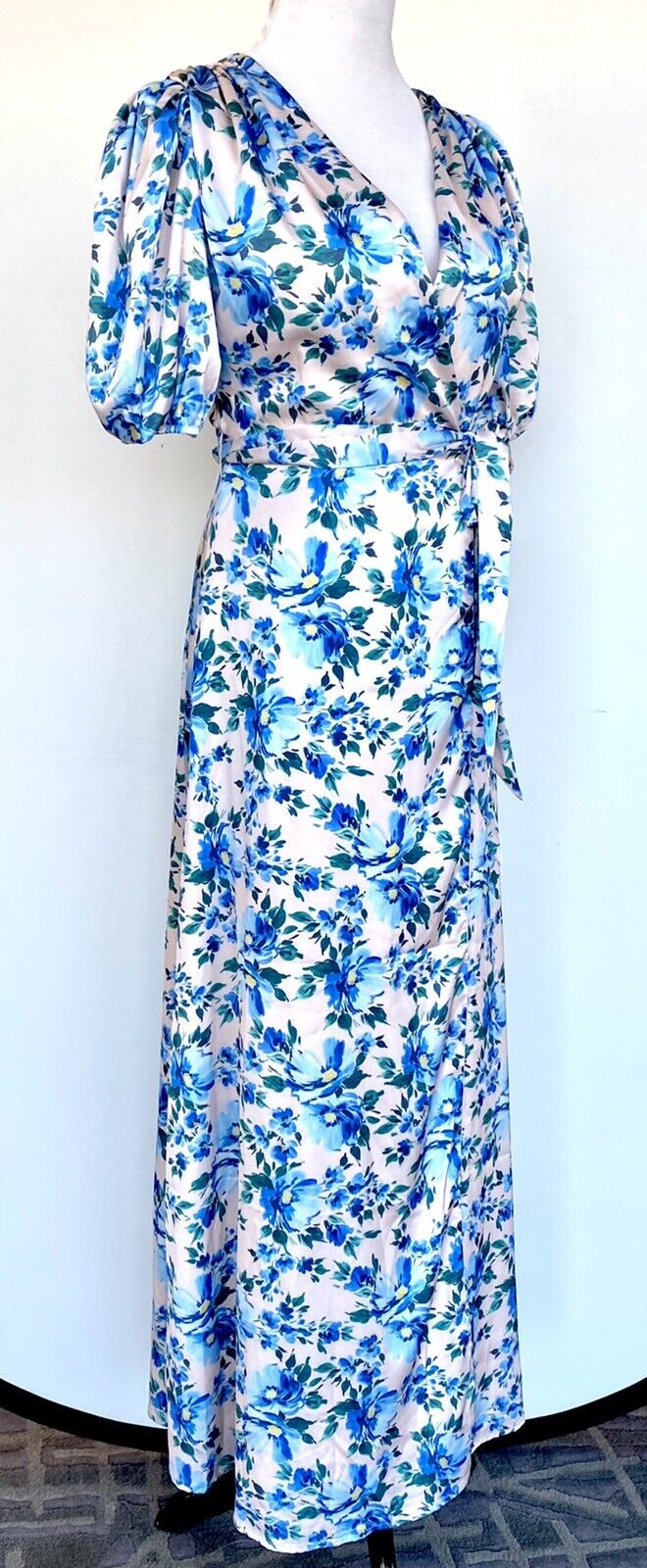 Alexia Admor Satin Pink Blue Wrap Dress Retail $245 Price $99 Size NWT