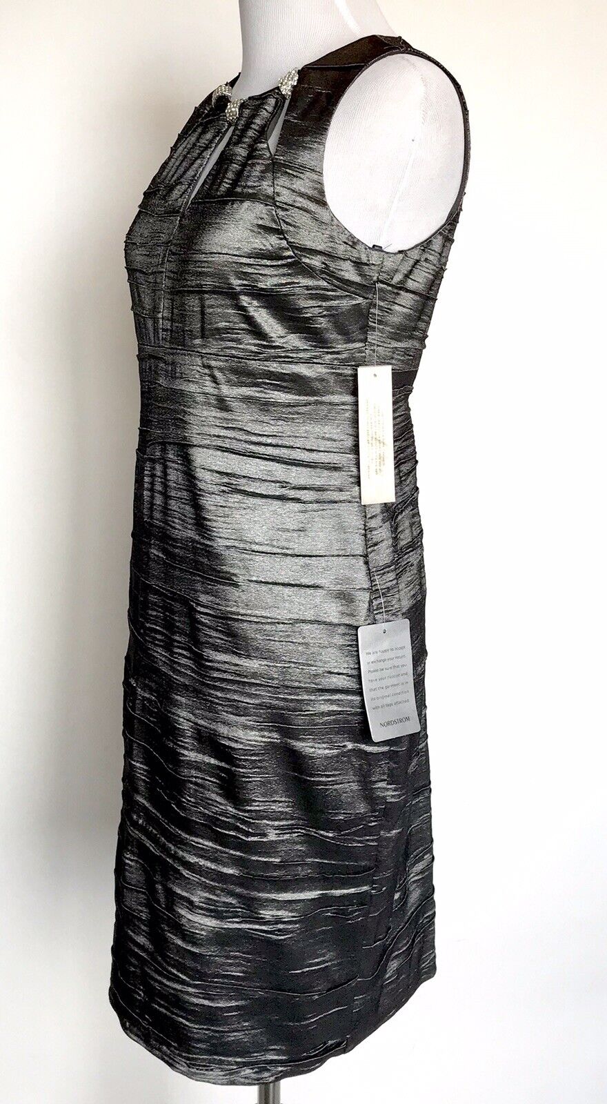 Adrianna Papell Cutout Diamanté Silver Dress NWT Size 2P Retail $148 Price $79