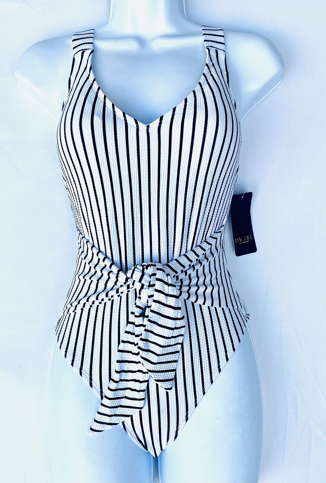 Rachel Roy Black White Stripe Tie Swimsuit NWT Retails $119 Price $49 Size L