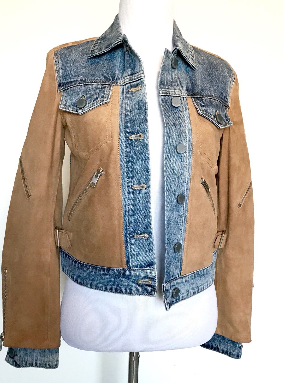 AllSaints Curtis Denim & Suede Leather Jacket NWT Retail $725 Price $335 Size 0