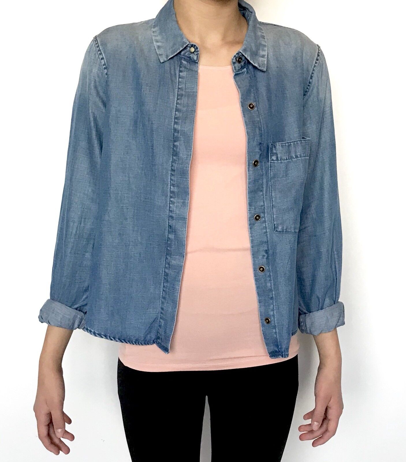 AllSaints Biella Light Denim Shirt NWT Retail $160 Price $75 Size 4 All Saints