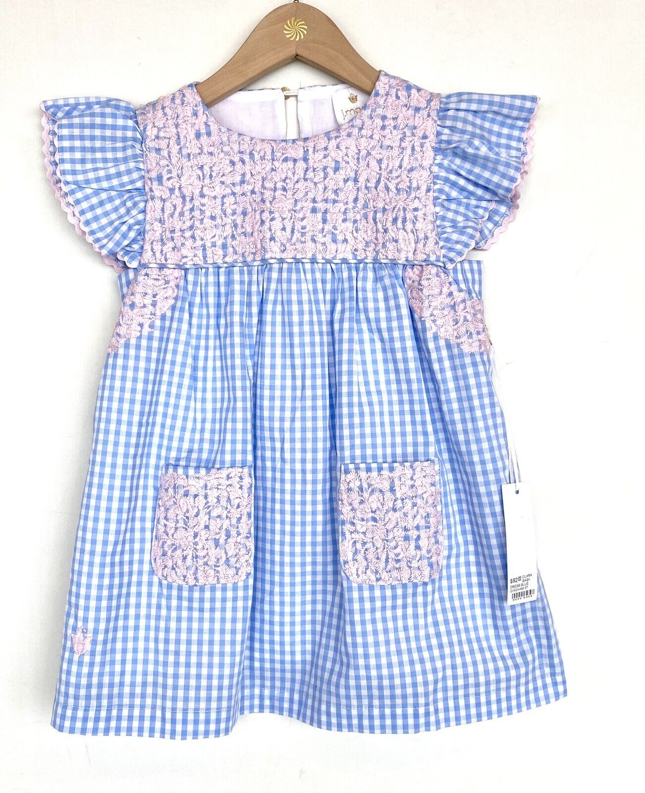 J Marie embroidered Clara Dress 3T Retail $92 Price $49 Gingham Blue And Pink