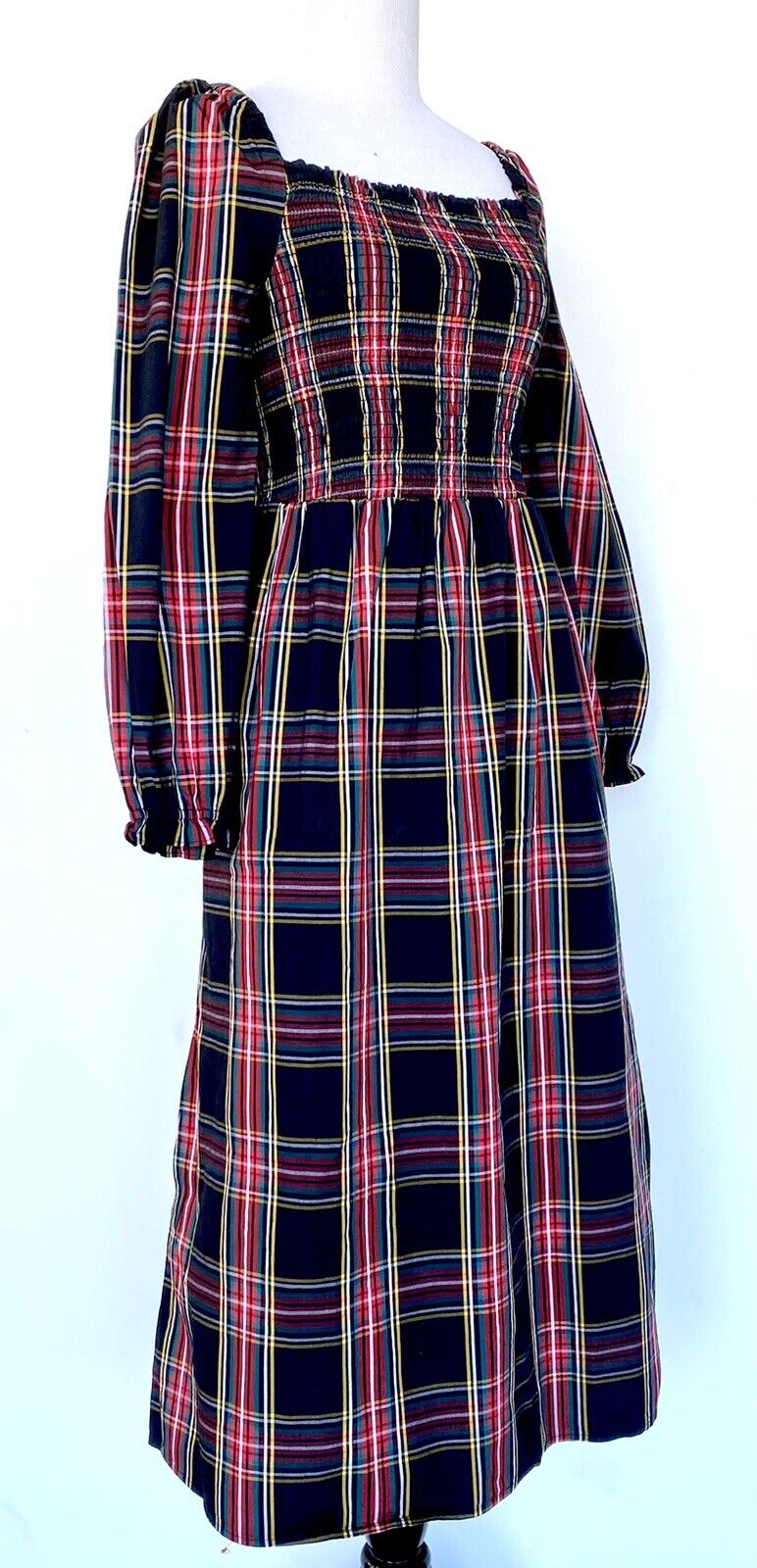 J.Crew Tartan Plaid Smocked Bodice Size M Retail $128 Price $69 Cotton Poplin