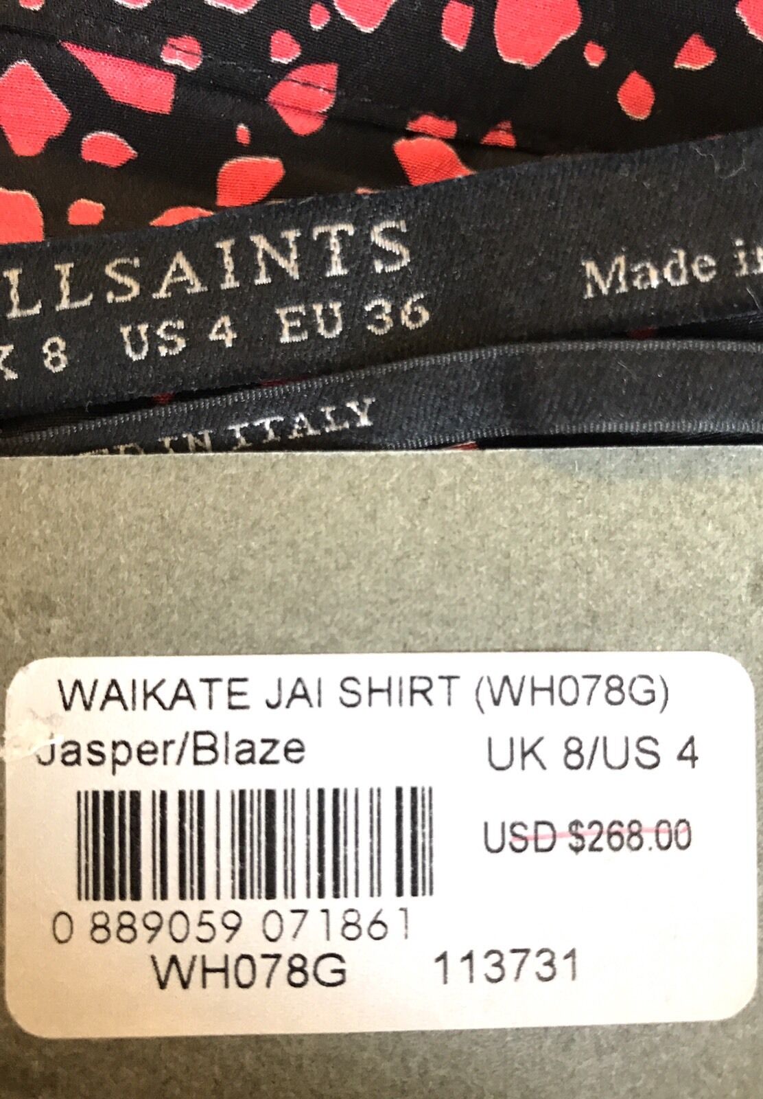 AllSaints Silk Waikate Jai Blouse. NWT Retail $268 Price $86 Size 4 All Saints